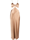 Reformation Poppies Cutout Silk-satin Midi Dress In Neutrals