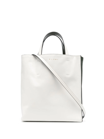 Marni Small Museo Leather Tote Bag In White