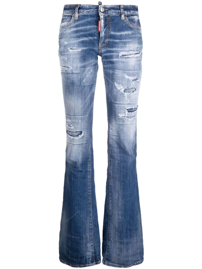 Dsquared2 Distressed Bootcut Jeans In Blue