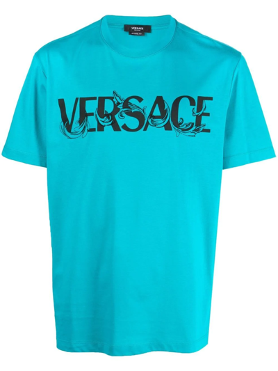 Versace Logo-print T-shirt In Light Blue