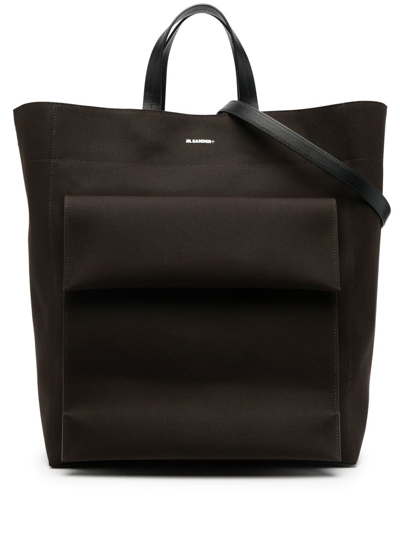 Jil Sander Logo-print Canvas Tote Bag In Braun