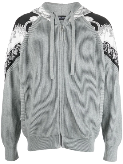 Versace Filigree-print Hoodie In Grey