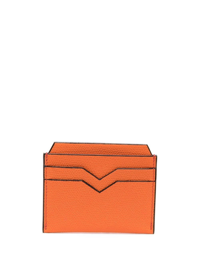 Valextra V-shape Detail Leather Cardholder In Orange