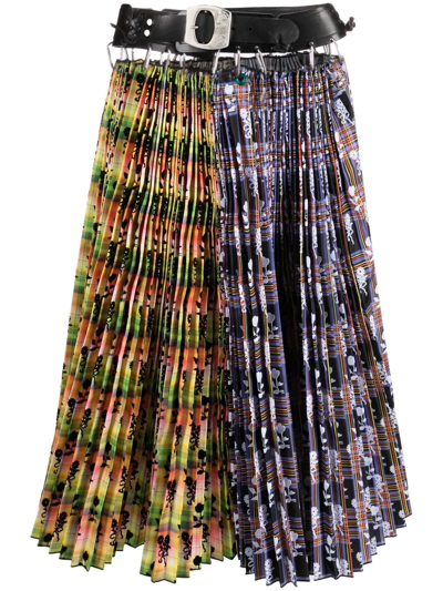 Chopova Lowena Belted-waist Pleated Skirt In Blue