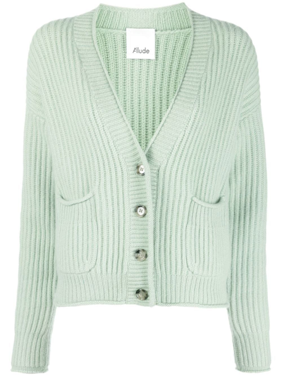 Allude Ribbed Cashmere Cardigan In Grün