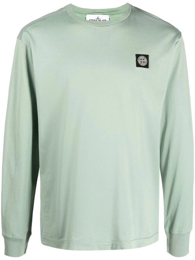 Stone Island Logo-patch Long-sleeve T-shirt In Grün