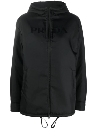 Prada Re-nylon Hooded Jacket In Black