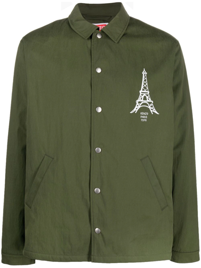Kenzo Chest Logo-print Shirt Jacket In Military Green