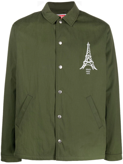 Kenzo Chest Logo-print Shirt Jacket In Green