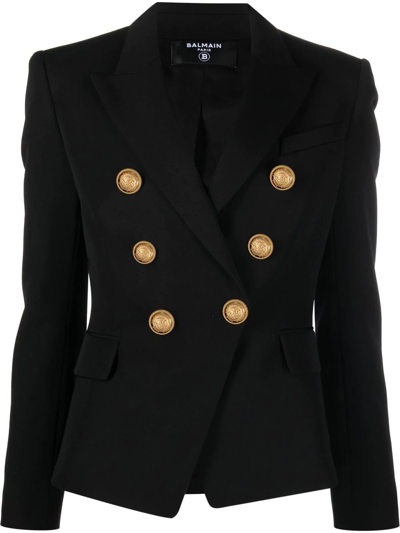 Balmain Double-breasted Wool Blazer In Black