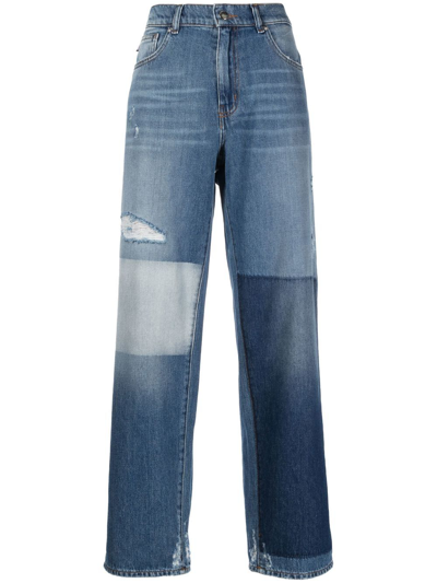 Love Moschino Patchwork Straight-leg Jeans In Blue