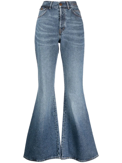 Chloé Recycled Cotton Denim Flared Jeans In Blue