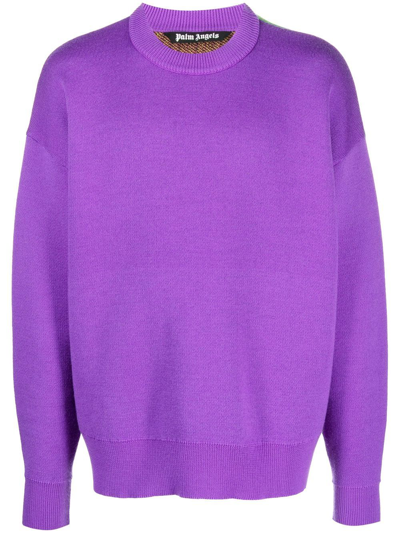 Palm Angels Palm Tree Intarsia Knit Crewneck Jumper In Purple