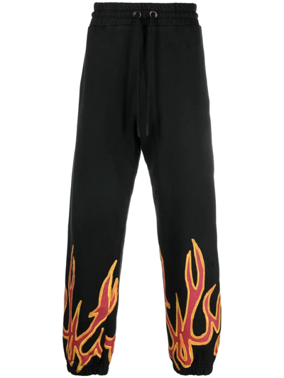 Palm Angels Tapered Printed Distressed Cotton-jersey Sweatpants In Black