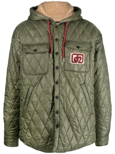 Dsquared2 Quilted Nylon Overshirt Jacket In Green