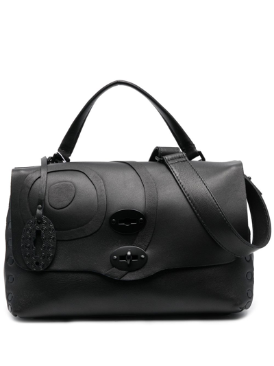 Zanellato Foldover Top Leather Satchel In Schwarz