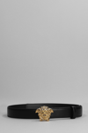 Versace Black Leather Belt With Logo Buckle In Black