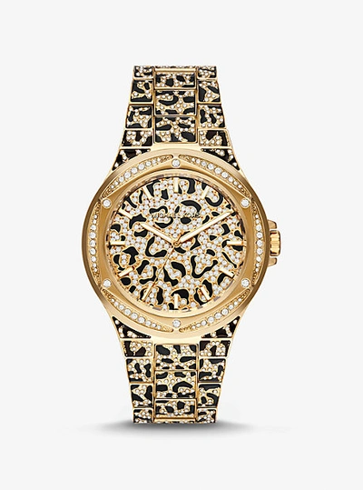 Michael Kors Oversized Lennox Animal Pavé Gold-tone Watch