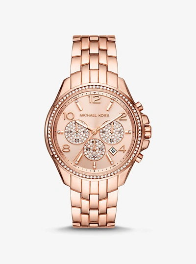 Michael Kors Oversized Pilot Pavé Rose Gold-tone Watch