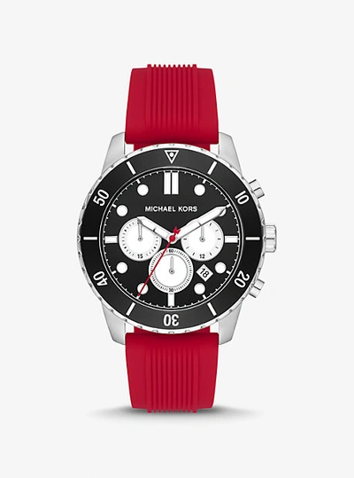 Michael Kors Oversized Cunningham Silver-tone And Silicone Watch In Red