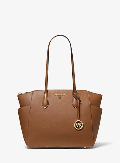 Michael Kors Marilyn Medium Saffiano Leather Tote Bag In Brown