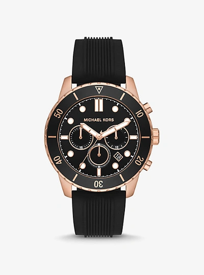 Michael Kors Oversized Cunningham Rose Gold-tone And Silicone Watch In Black