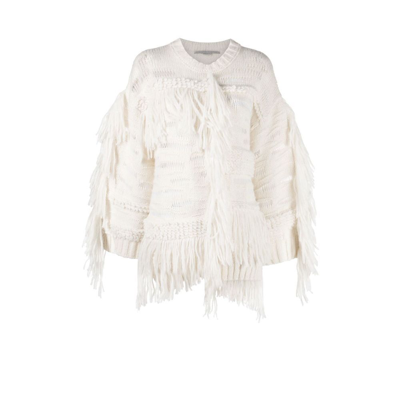 Stella Mccartney Asymmetric Fringed Alpaca-blend Sweater In White