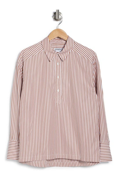 Argent Stripe Long Sleeve Shirt In Chestnut Stripe