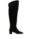 Aeyde Letizia 45mm Thin Block Square In Leathertoe Over The Knee Boot In 黑色