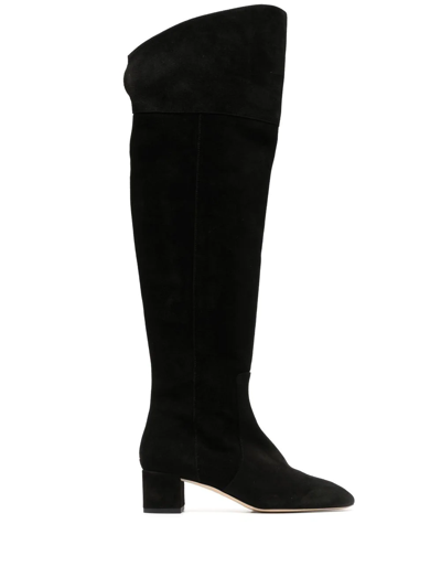 Aeyde 45mm Letizia Suede Over-the-knee Boots In Black