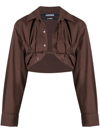 Jacquemus Machou Open-front Cotton Cropped Shirt In Brown