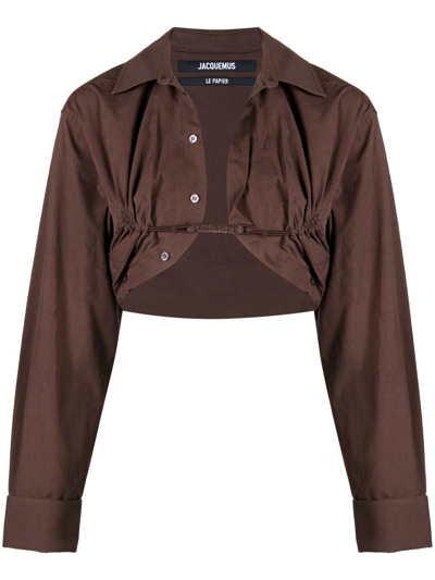 Jacquemus Machou Open-front Cotton Cropped Shirt In Brown