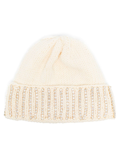 Rosantica Neutral Crystal-embellished Wool Beanie Hat In White