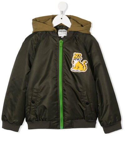 Kenzo Appliqué-logo Hooded Bomber Jacket In Green