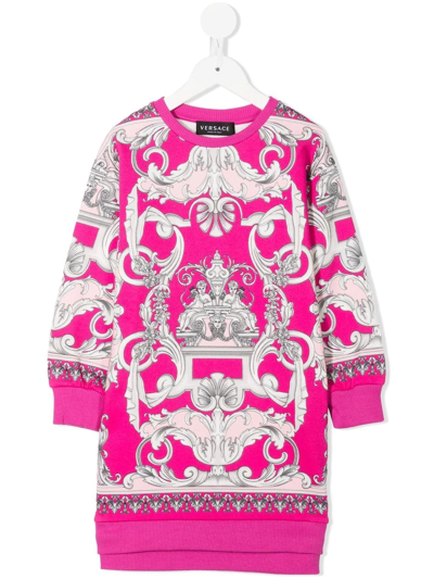 Versace Kids Baroque-print Cotton Sweatshirt Dress (8-14 Years) In Pink & Other