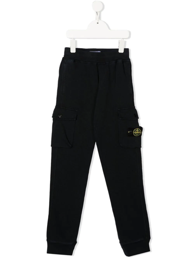 Stone Island Junior Side Logo-patch Detail Trousers In 蓝色