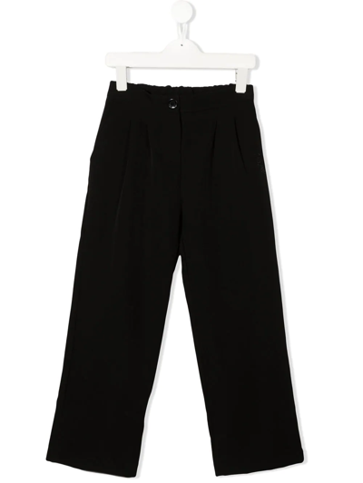Pinko Kids' Embroidered-logo Detail Trousers In 黑色