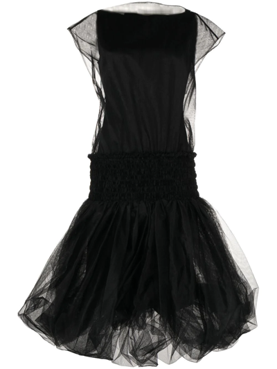 Molly Goddard Tulle Overlay Midi Dress In Black