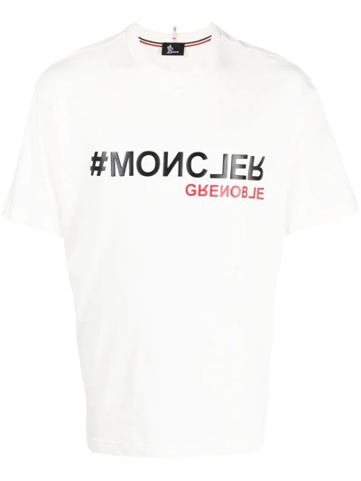 Moncler Grenoble Logo Printed Cotton Jersey T-shirt In Crema