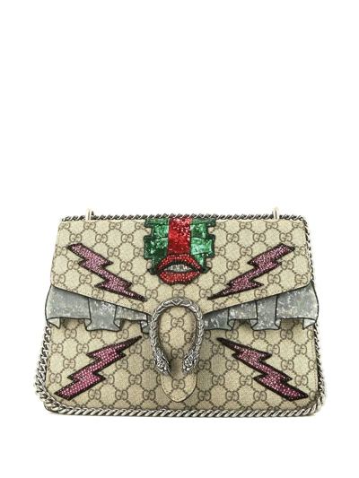 Pre-owned Gucci Dionysus Embellished Clutch In Neutrals