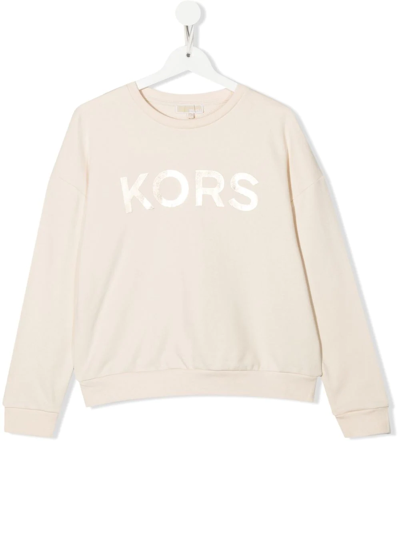 Michael Kors Teen Metallic-logo Crew Neck Sweatshirt In Neutrals
