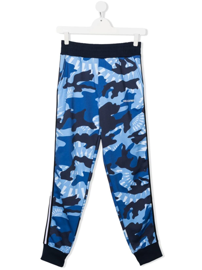 Neil Barrett Teen Camouflage-print Cotton Track Trousers In Blue