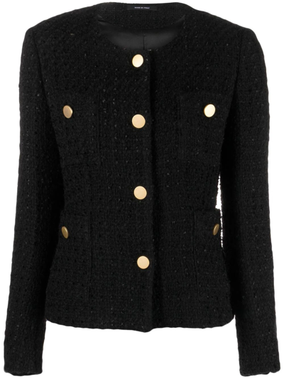 Tagliatore Tweed Buttoned Jacket In Black