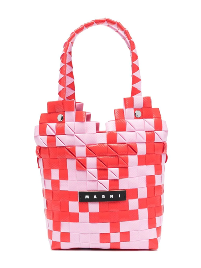 Marni Kids' Colour-block Diamond Basket Bag In Pink