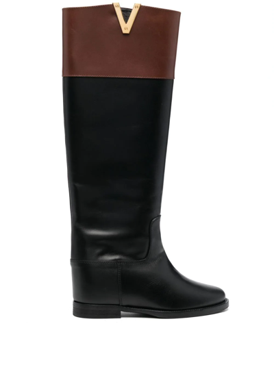 Via Roma 15 Two-tone Knee-high Boots In 黑色