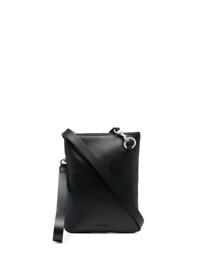 Jil Sander Logo-debossed Leather Messenger Bag In Black