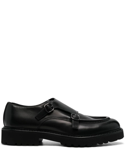 Doucal's Double-buckle Leather Monk Shoes In Black
