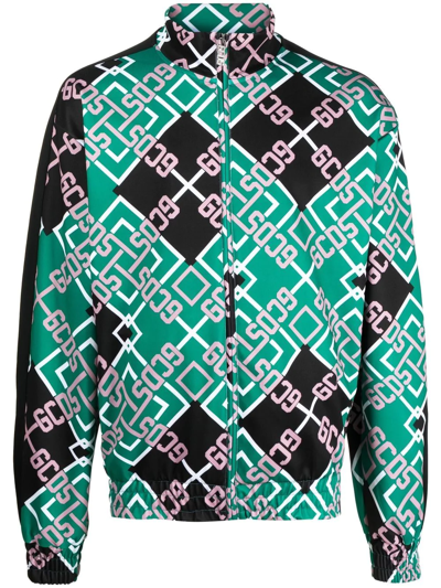 Gcds Monogram-pattern Zip-up Jacket In Green