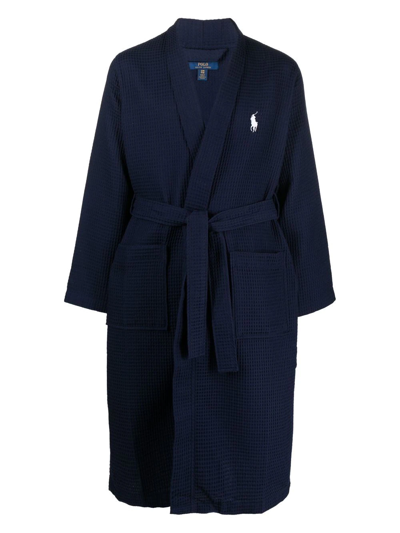 Polo Ralph Lauren Embroidered-logo Belted Robe In 蓝色
