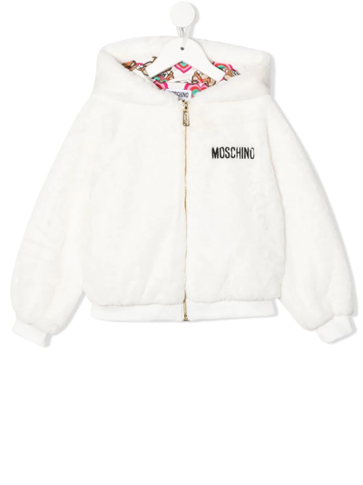 Moschino Kids' Embroidered-logo Detail Bomber Jacket In 白色